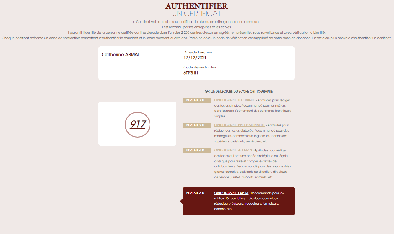 Certificat Voltaire